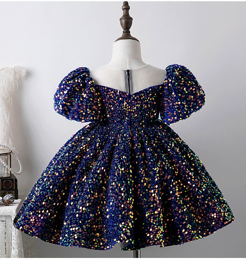 Kid Baby Girl Sequin Bubble Sleeve Princess Performance Dress