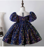 Kid Baby Girl Sequin Bubble Sleeve Princess Performance Dress