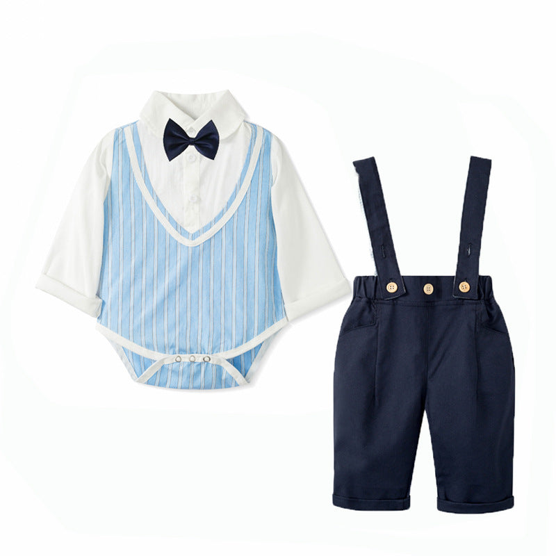 Baby Boy Suit Gentleman Halter Suit Long Sleeve Crawl 2 Pcs Sets