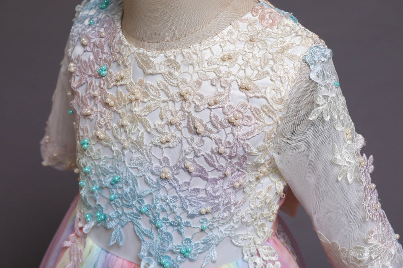 Kid Girls Wedding Long Medium Sleeve Flower Dresses