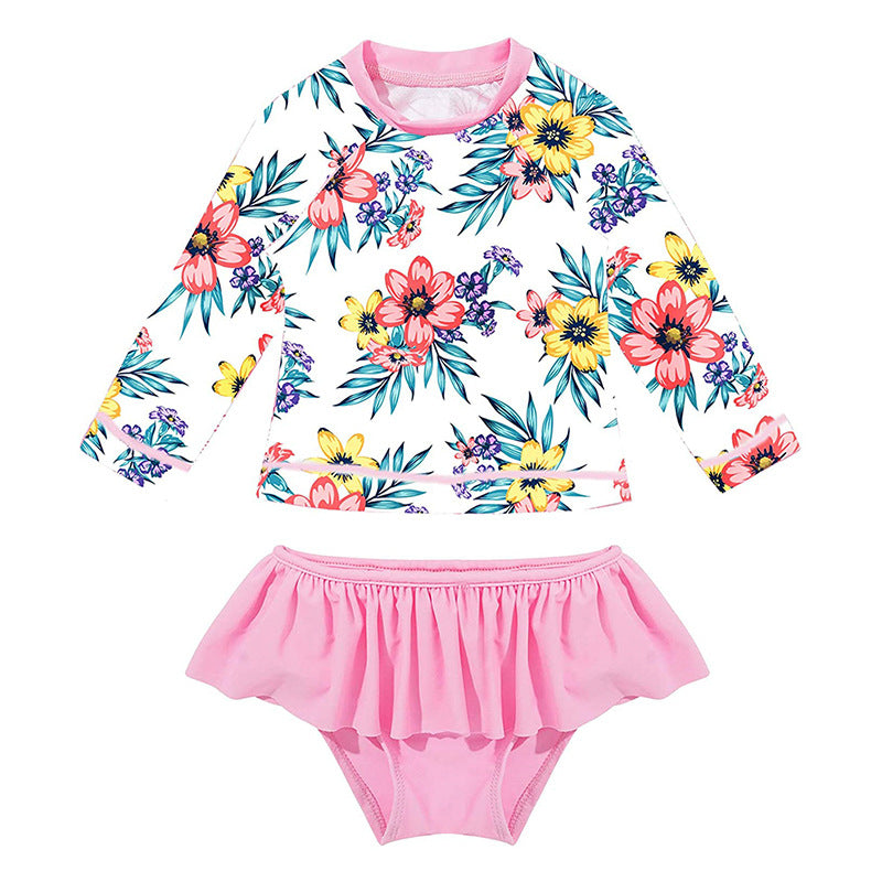 Baby Girls Divided Swimsuit Long-sleeved Briefs Soaking Swimwear