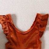 Baby Girl Jumpsuit Solid Color Wooden Ear Sleeve Suspenders Pants