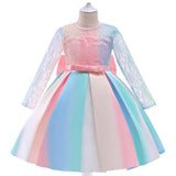 Kid Girl Christmas Gradual Long Sleeve Bow Lace Dress