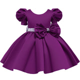 Kid Girl Princess Double Shoulder Bubble Sleeve Layer Bow Dresses