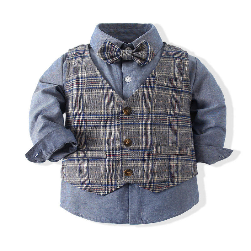 Kid Baby Boys Gentlemen Suit Long Sleeve Bow Tie 2 Pcs Set