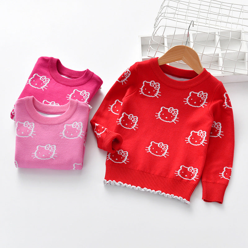 Kid Baby Girl Knit Pullover Autumn Christmas Jacquard Sweater