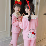 Kid Girl Pajamas Lapel Plush Autumn Winter Thickened Coral Fleece Cartoon Pajamas