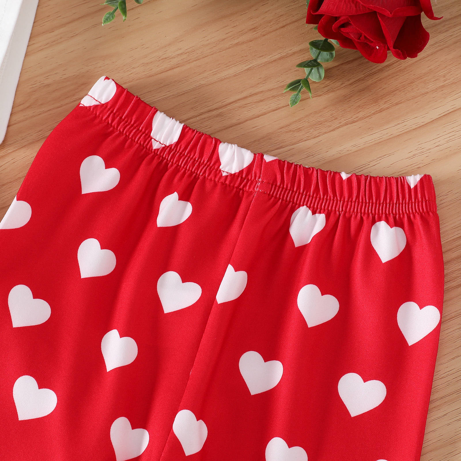 Baby Girl Suit Short Sleeves Alphabet Print Valentine's Day Flare Suits 2 Pcs Set