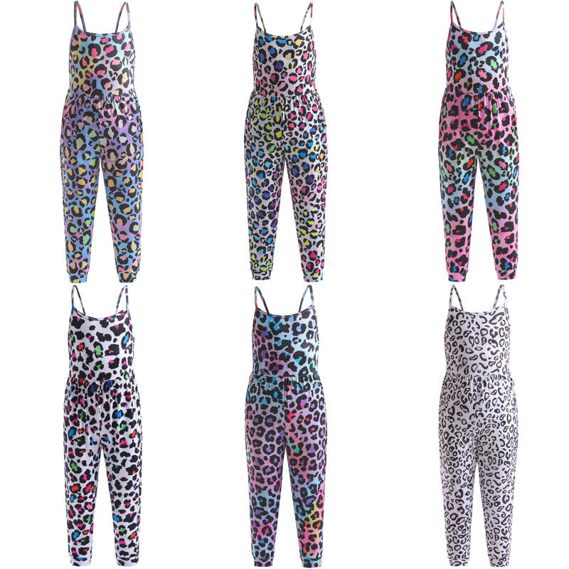 Kid Baby Girl One-piece Suspenders Leopard Print Loose  Long Pants