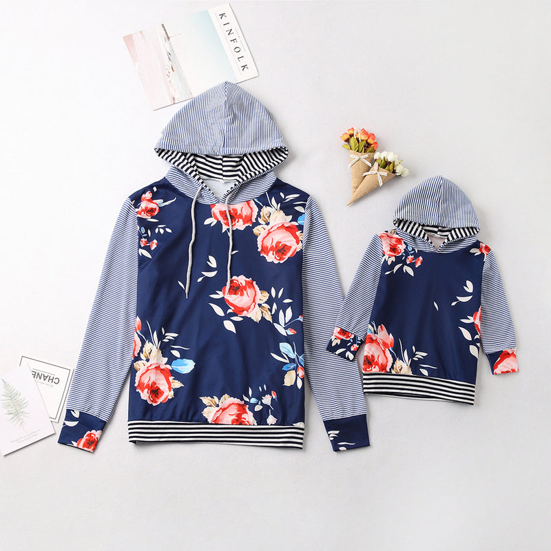 Family Matching Parent-child Stripe Stitching Hoodie Shirts Tops