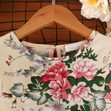 Kid Girl  Korean Long Sleeves Retro Autumn Flower Dresses