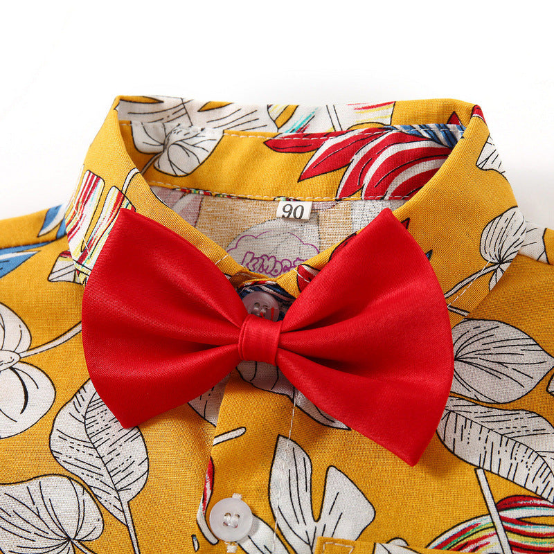 Kid Baby Boy Suit Summer Beach Short Sleeve Leaf Woven 2 Pcs Set