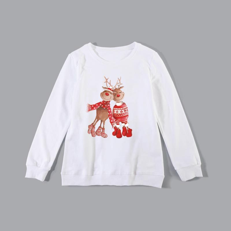 Family Matching Christmas Cartoon Cute Elk Print Creative Cotton Shirts