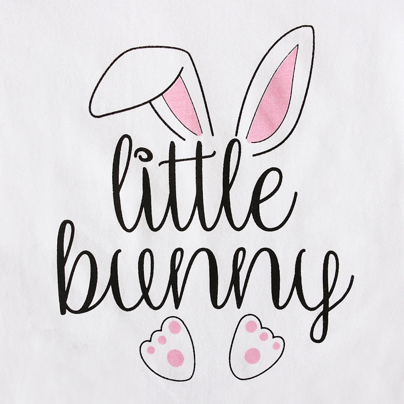 Kid Baby Girls Suit Summer Easter Letter Rabbit Print Strap 3 Pcs Set