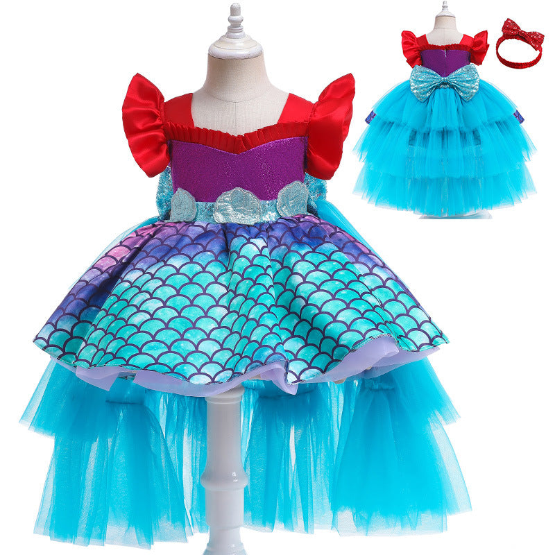 Kid Baby Girl Princess Mermaid Shell Tailing Birthday Dresses