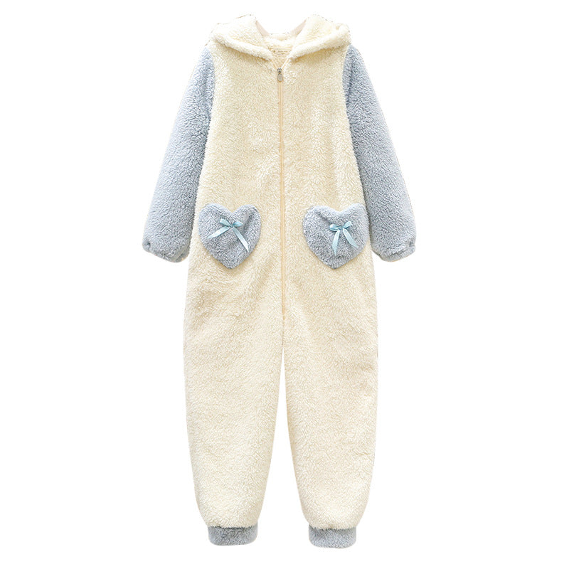 Kid Girls Autumn Winter One-piece Flannel Thickened Pajamas
