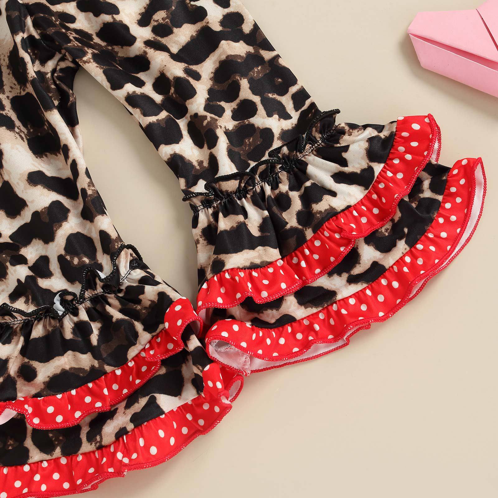 Kid Baby Girl Valentine's Day LOVE Leopard Print 2 Pcs Set