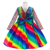 Kid Girl Christmas Gradual Long Sleeve Bow Lace Dress