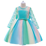 Kid Girl Christmas Gradual Long Sleeve Bow Lace Dress