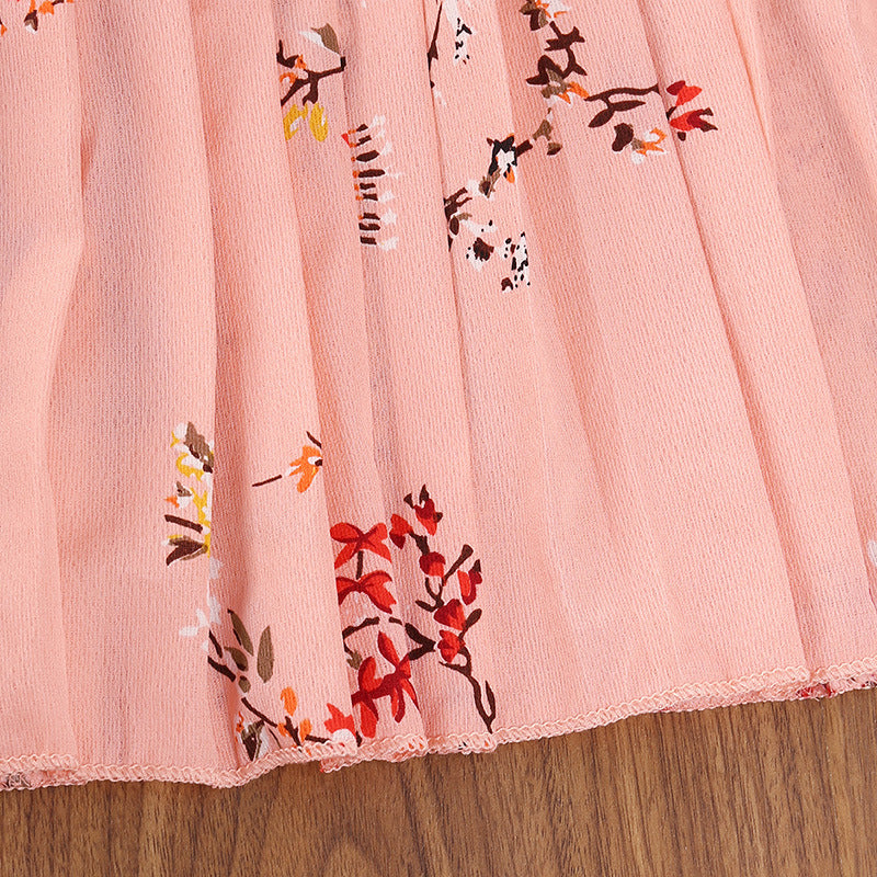 Kid Girls Princess Retro Long-sleved Autumn Winter Flower Dress