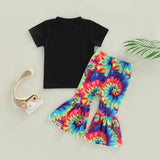 Kid Baby Girls Short Sleeved Flower Bell  Bottom 2 Pcs Sets