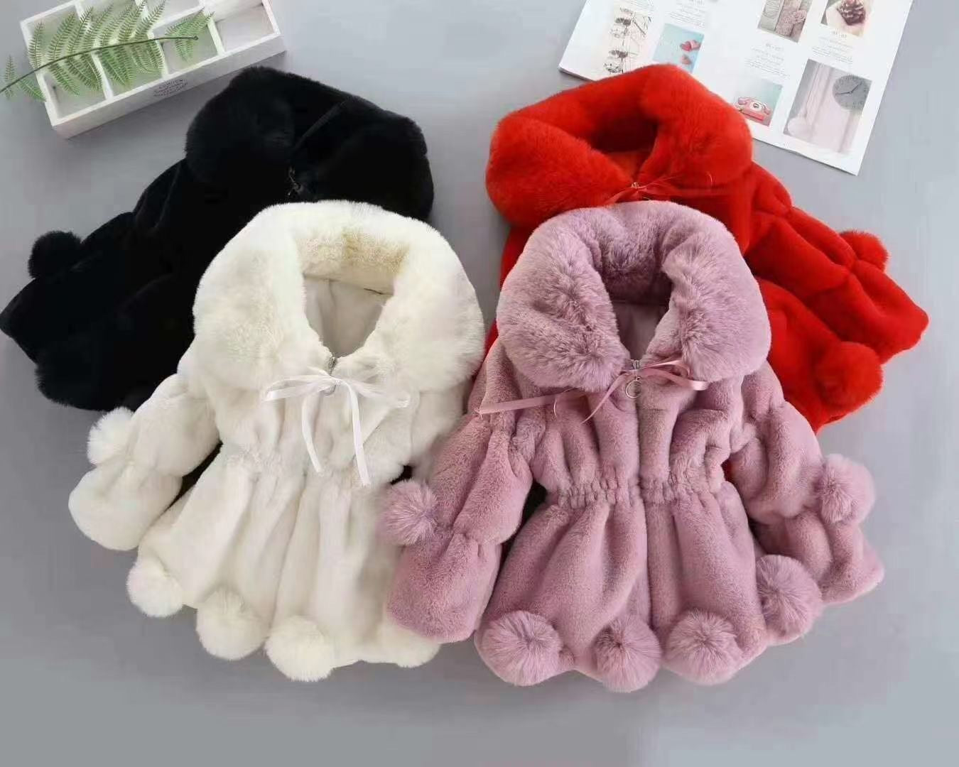 Kid Baby Girls Autumn Winter Woolen Imitation Fur Wool Thickened Jacket Coats