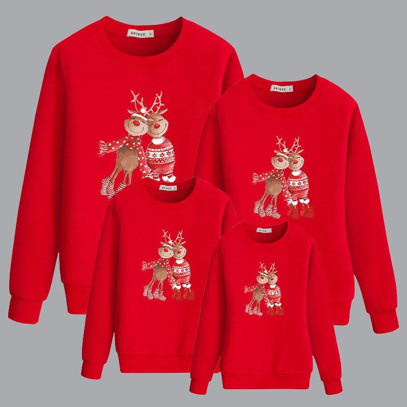Family Matching Christmas Cartoon Cute Elk Print Creative Cotton Shirts