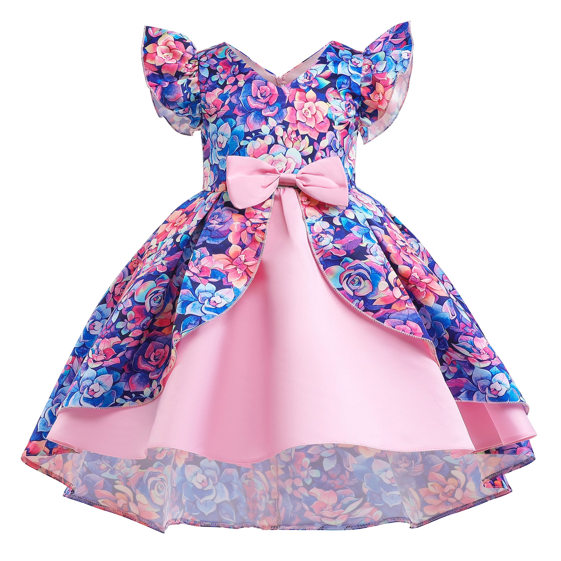 Kid Baby Girls Floral Print Princess Flying Sleeves Dresses