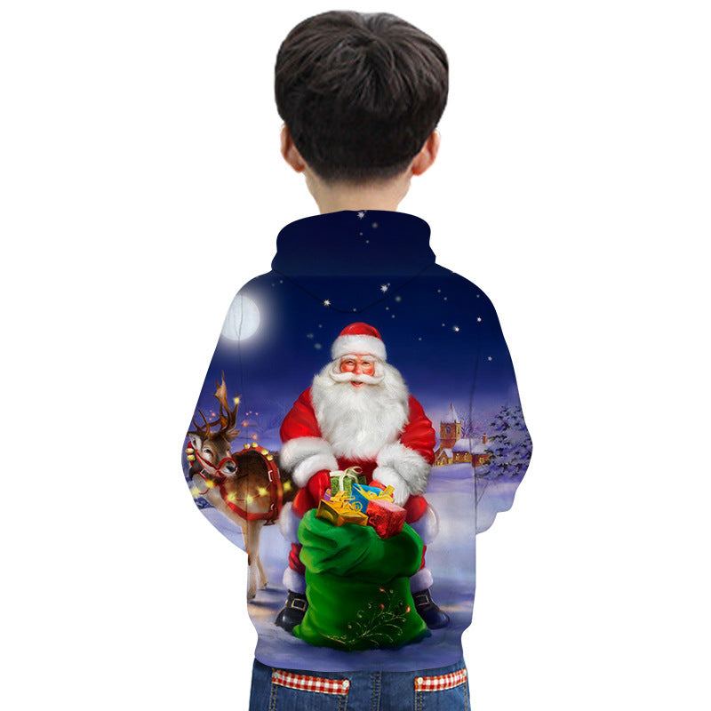 Kid Boy Girl Cartoon Christmas Santa Claus 3D Print Hoodie