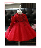 Kid Baby Flower Girl Wedding Pomfret Yarn Long Sleeve Birthday Princess Dress