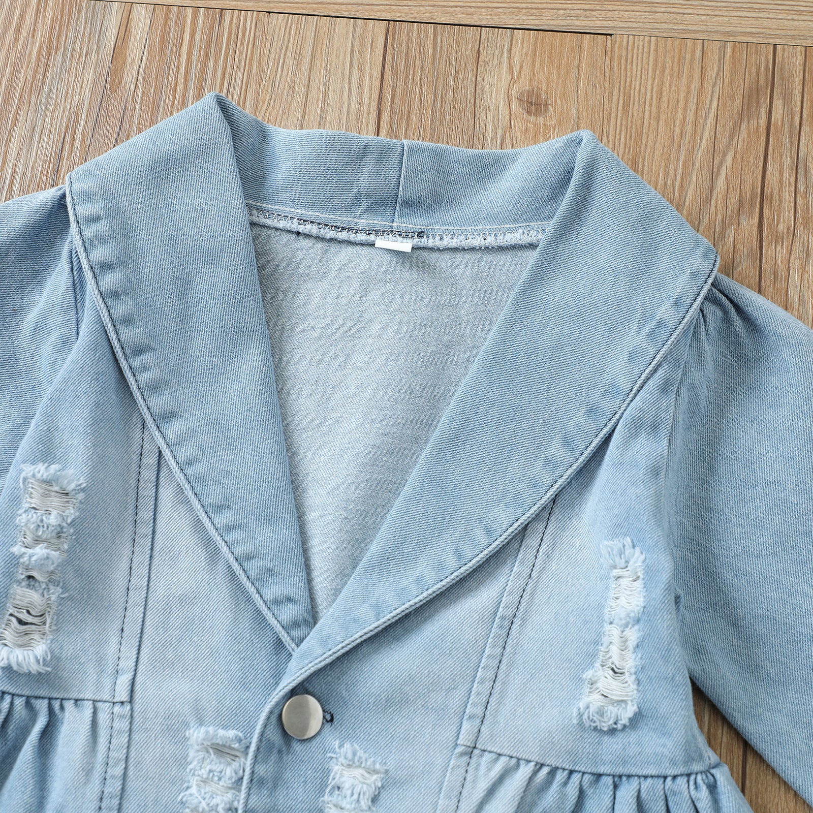 Kid Baby Girl Suit Single Breasted Solid Denim Blue 2 Pcs Sets