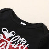 Baby Girl Valentine's Day Party Dress Black Long Sleeve 4 Pcs Sets