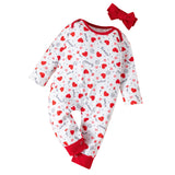 Baby Girls Valentine's Day Heart Printed Long-sleeve Rompers