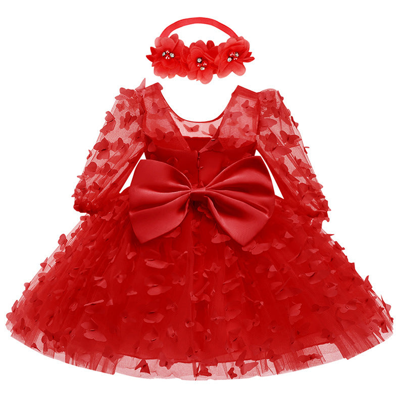 Baby Toddler Long Sleeve Three-dimensional Flower Puffy Dress