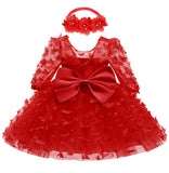 Baby Toddler Long Sleeve Three-dimensional Flower Puffy Dress