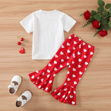 Baby Girl Suit Short Sleeves Alphabet Print Valentine's Day Flare Suits 2 Pcs Set