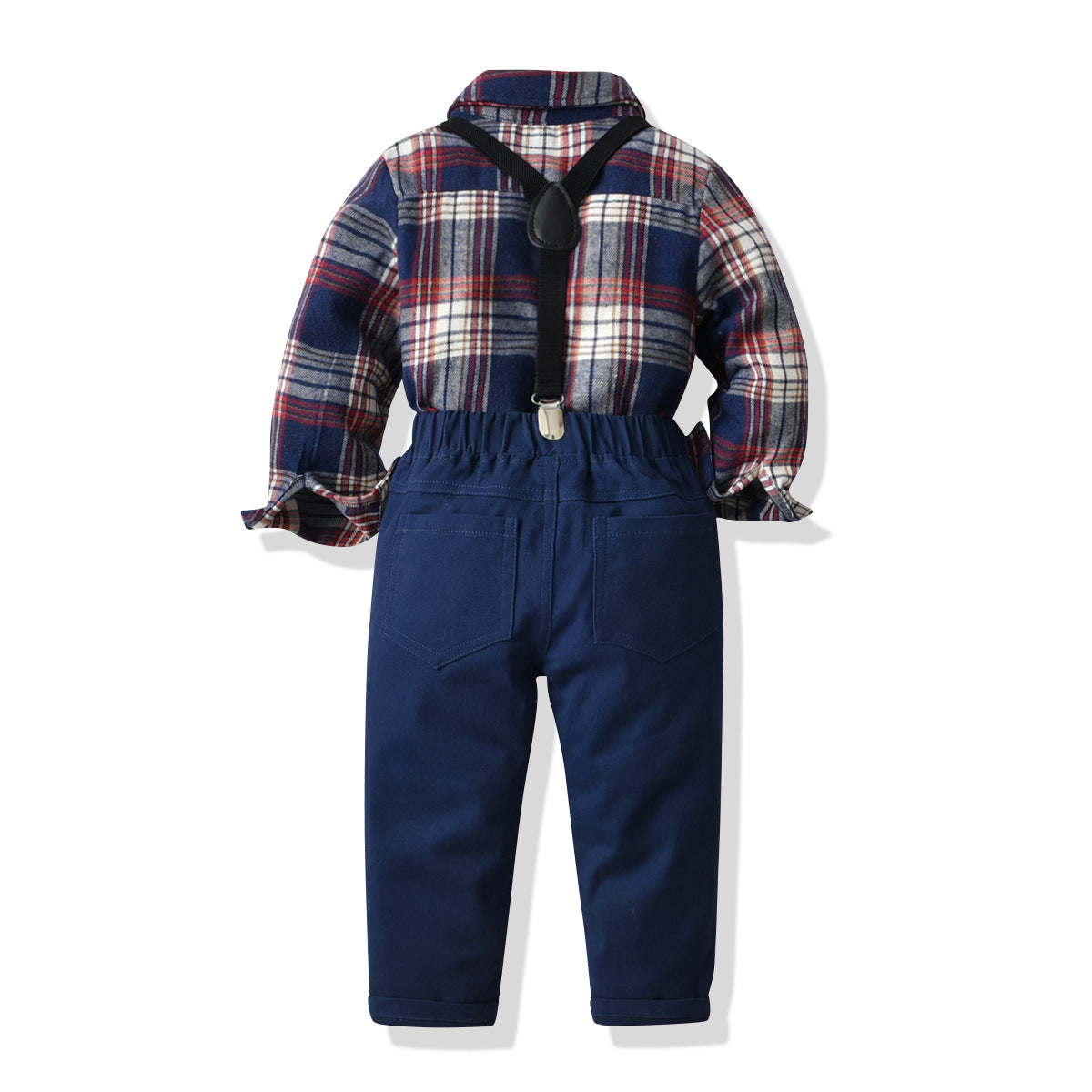 Kid Baby Autumn Boys Suit Bow Tie Long Sleeve Suspenders 4 Pcs Sets