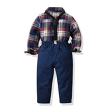 Kid Baby Autumn Boys Suit Bow Tie Long Sleeve Suspenders 4 Pcs Sets