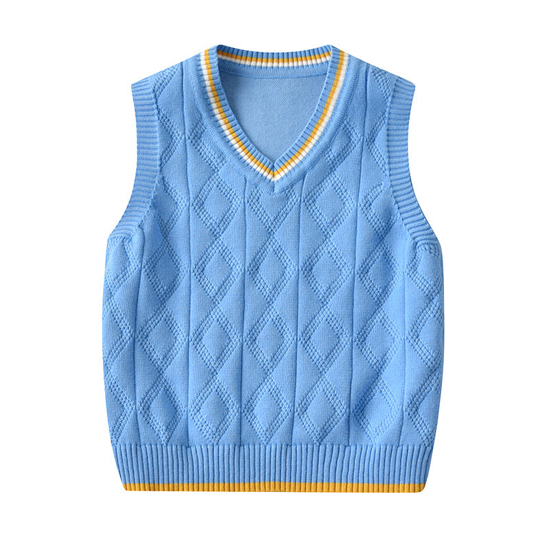 Kid Baby Boy Round Neck Jacquard Knit Waistcoat Pure Cotton Sweater Vest