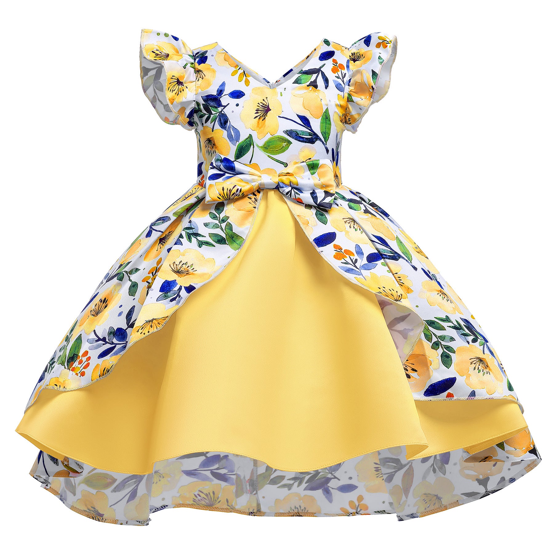 Kid Baby Girls Floral Print Princess Flying Sleeves Dresses