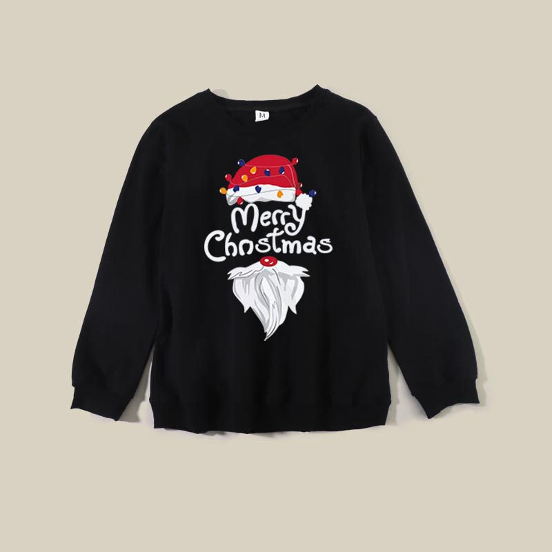 Family Matching Autumn Black Guards Santa Claus Cartoon Print Christmas Shirts Top