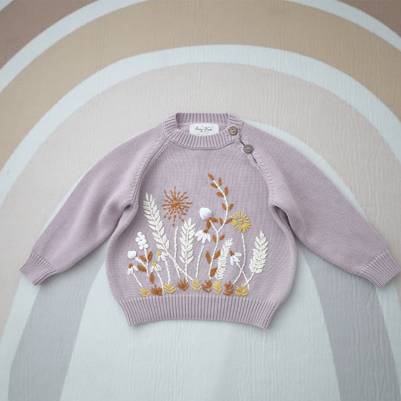 Kid Baby Girl  Hand Embroidered Farm Knit Winter Thicken Sweater
