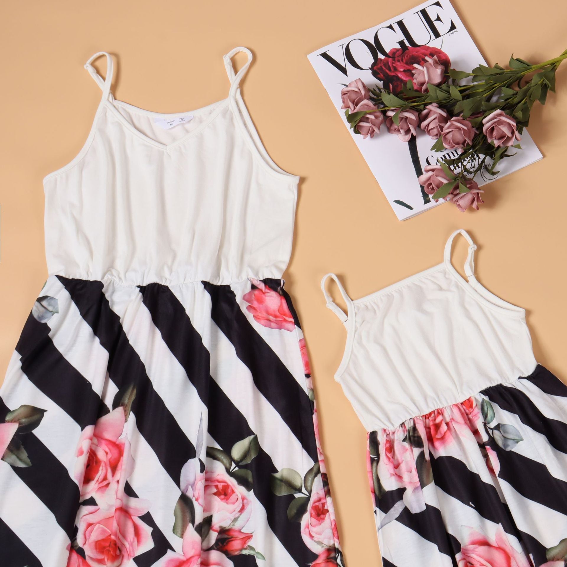 Family Matching Mother Daughter Halter Hawaiian Vacation Striped Dresses