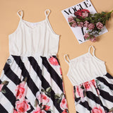 Family Matching Mother Daughter Halter Hawaiian Vacation Striped Dresses