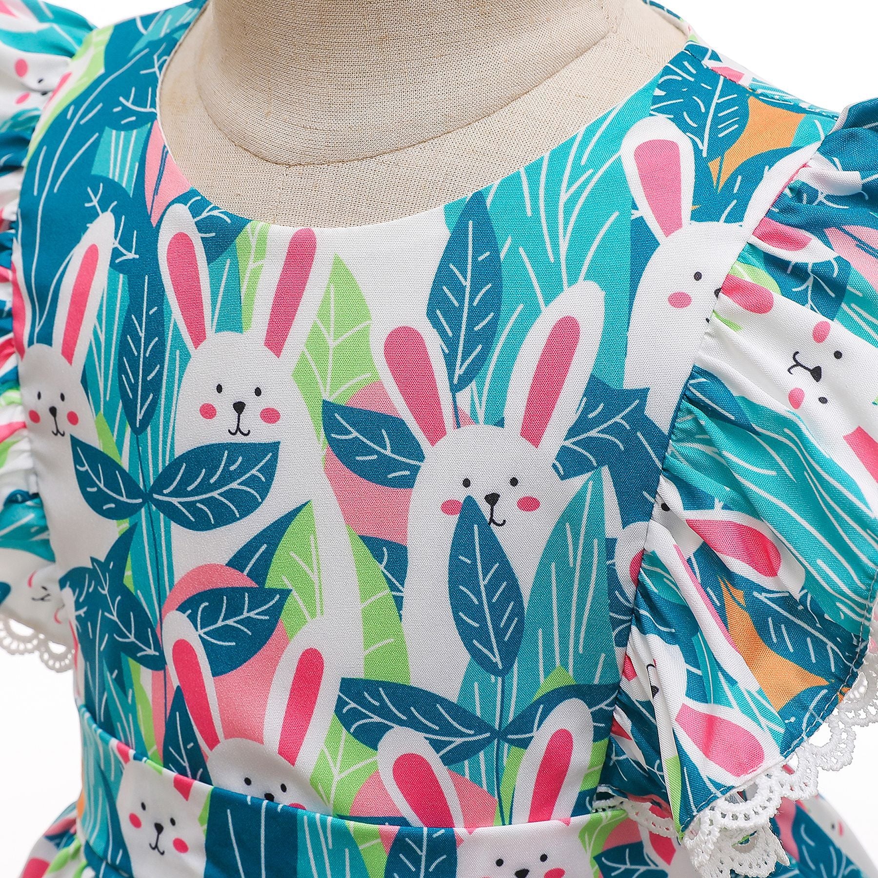 Kid Baby Girls ovely Rabbit Print Princess Flower Casual Dress