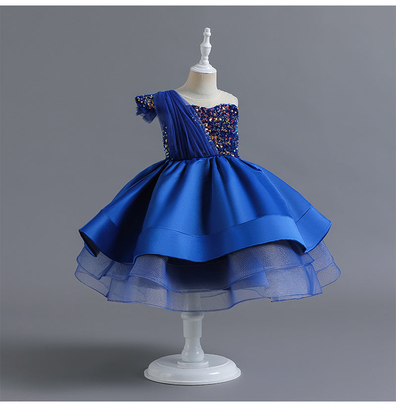 Kid Baby Girl Princess Sequin Mesh Royal Blue Catwalk Dresses