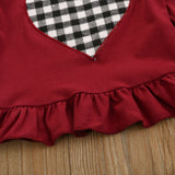 Baby Kid Girl Suit Valentine's Day Plaid Heart Top Bell Bottoms 2 Pcs Sets