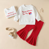 Kid Baby Girl Christmas Long Sleeve Letter Stripe Flare 2 Pcs Suits Sets