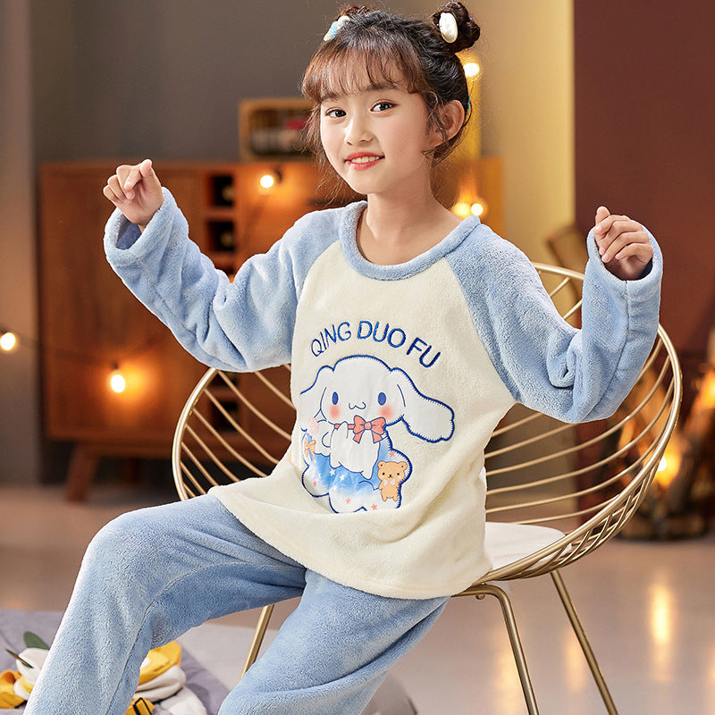 Kid Baby Girl Lovely Cartoon Long Sleeve Coral Velvet Autumn Pajamas