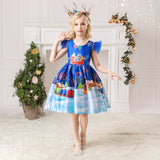 Kid Baby Girl Santa Claus Snow Forge Printed Cotton Christmas Dresses